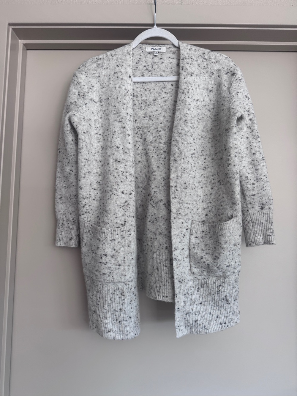Madewell Donegal Kent Wool Blend Long Cardigan XS Speckled Grey